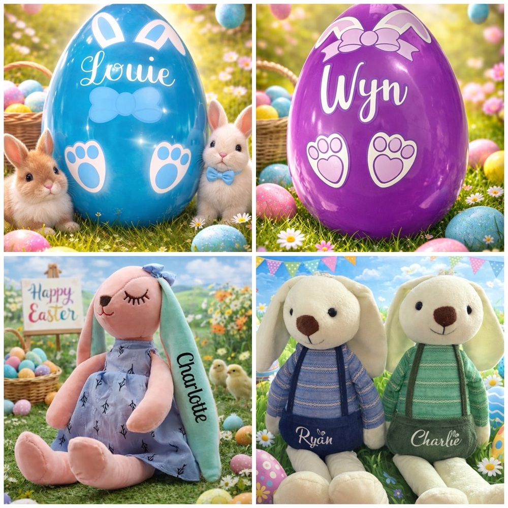 Fillable Personalized Easter Eggs and Bunny Combo